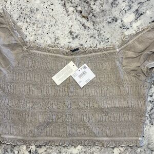 American Eagle Outfitters Tan/gray Smocked Crop Blouse